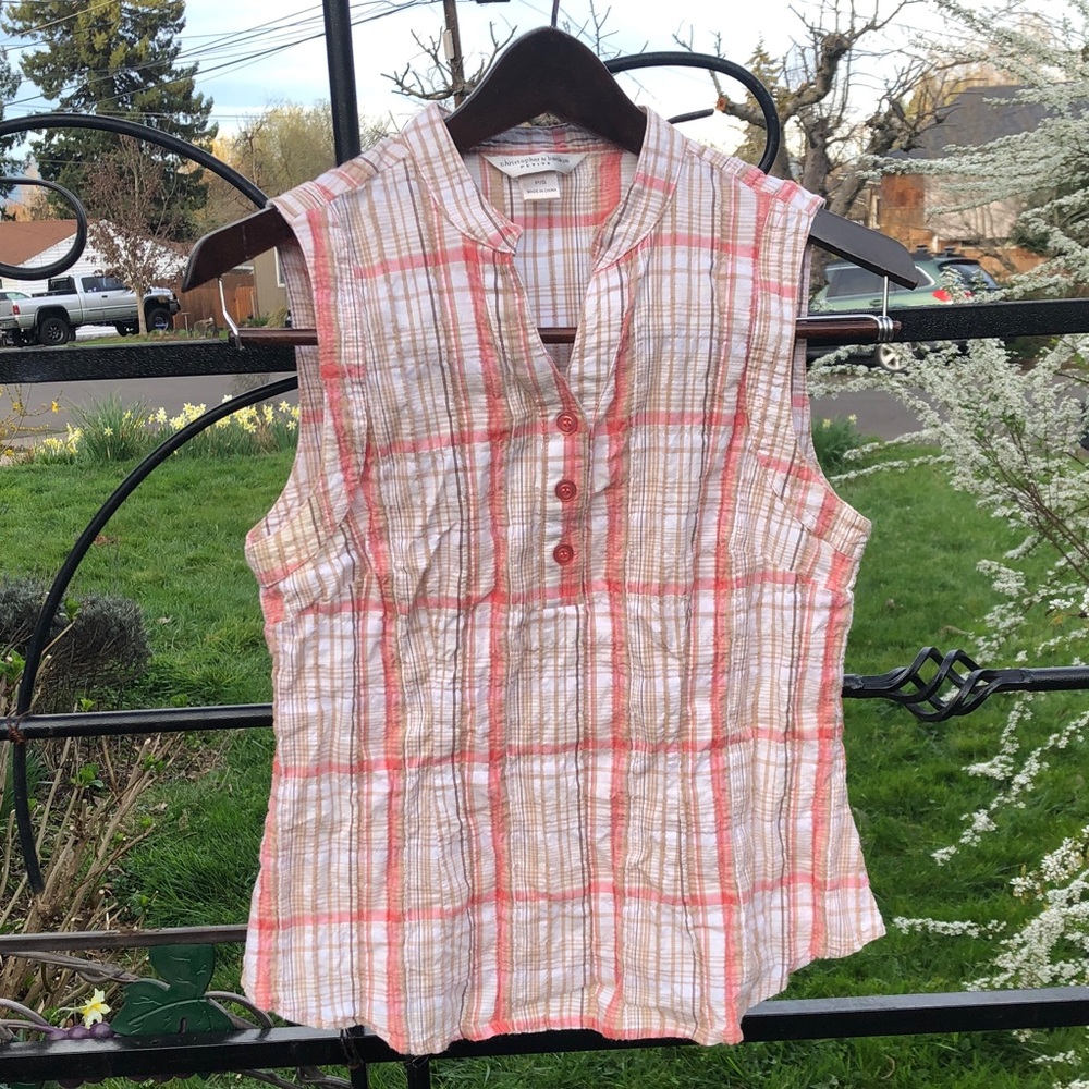 Christopher & Banks salmon plaid sleeveless shirt size PS